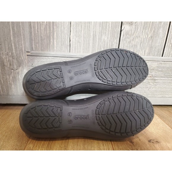 Crocs Cap Toe Ballet Flats Size 10 Womens Solid Black Slip On Shoes Waterproof - Picture 5 of 6